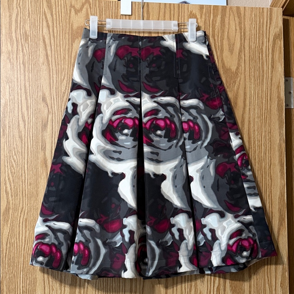 Express A-Line Skirt in Black, White, Gray & Pink Floral Print